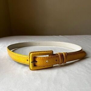 80s Vintage Yellow Genuine Snake Skin Leather Belt Square Buckle Large